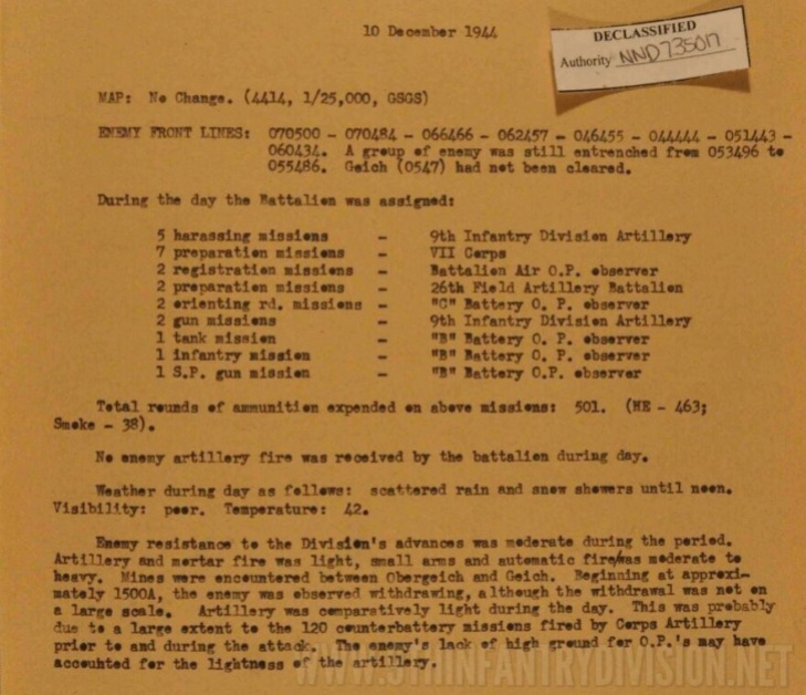 After Action Report 34th Field Artillery Battalion 10 December 1944.